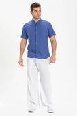 Kısa Kol Şantuklu Pamuk Bodrum Yazlık Erkek Gömlek Saks 3050 XL Saks thumbnail 1