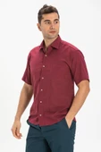 Kısa Kol Şile Bezi Tek Cepli Erkek Yazlık Gömlek Koyu Bordo 3068 XL Bordo - 3