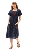 Kısa Kol Şile Bezi Büyük Beden Melek Midi Boy Yazlık Elbise Lacivert Lcvt 4XL Lacivert thumbnail 7