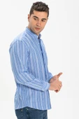 Uzun Kol Şile Bezi Hakim Yaka Tek Cepli Erkek Yazlık Gömlek Mavi Beyaz Çizgili 3019 2XL Mavi Beyaz Çizgili thumbnail 4