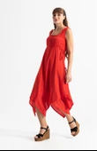 Kolsuz Şile Bezi Üçgen Katlı Midi Boy Yazlık Elbise Kırmızı Krmz S Kırmızı thumbnail 5