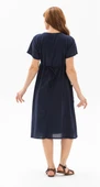 Kısa Kol Şile Bezi Büyük Beden Melek Midi Boy Yazlık Elbise Lacivert Lcvt 5XL Lacivert thumbnail 2