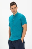 Kısa Kol Şantuklu Pamuk Bodrum Yazlık Erkek Gömlek Petrol 3053 L Petrol thumbnail 1