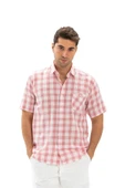Kısa Kol Şile Bezi Tek Cepli Erkek Yazlık Gömlek Pembe Ekose 3059 L Pembe Ekose - 6