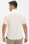 Kısa Kol Dar Kalıp Şile Bezi Tek Cepli Erkek Yazlık Gömlek Krem 3002 XL Krem thumbnail 2