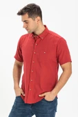 Kısa Kol Dar Kalıp Şile Bezi Tek Cepli Erkek Yazlık Gömlek Kırmızı 3051 L Kırmızı thumbnail 2