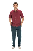 Kısa Kol Şile Bezi Tek Cepli Erkek Yazlık Gömlek Koyu Bordo 3068 2XL Bordo thumbnail 5
