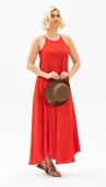 Askılı Şile Bezi Sima Uzun Yazlık Elbise Kırmızı Krmz thumbnail 4
