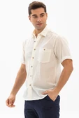 Kısa Kol Şile Bezi Tek Cepli Erkek Yazlık Gömlek Krem 3002 2XL Krem thumbnail 1