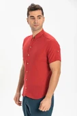Kısa Kol Şantuklu Pamuk Bodrum Yazlık Erkek Gömlek Kırmızı 3051 2XL Kırmızı thumbnail 4