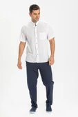 Kısa Kol Şile Bezi Hakim Yaka Tek Cepli Erkek Yazlık Gömlek Beyaz 3001 M Beyaz thumbnail 1