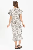 Kısa Kol Şile Bezi Baskılı Uzun Yazlık Elbise Çınar Desen Beyaz Byz L Beyaz thumbnail 2