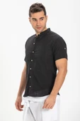 Kısa Kol Şantuklu Pamuk Bodrum Yazlık Erkek Gömlek Siyah 3003 2XL Siyah thumbnail 4