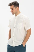 Kısa Kol Şile Bezi Hakim Yaka Tek Cepli Erkek Yazlık Gömlek Krem 3002 XL Krem thumbnail 4