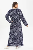 Uzun Kol Şile Bezi Baskılı Uzun Yazlık Elbise Çınar Desen Lacivert Lcvt M Lacivert thumbnail 2