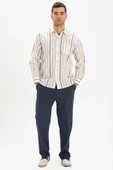 Uzun Kol Şile Bezi Tek Cepli Erkek Yazlık Gömlek Ekru Gri Çizgili 3028 M Ekru Gri Çizgili thumbnail 3