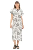 Kısa Kol Şile Bezi Baskılı Uzun Yazlık Elbise Çınar Desen Beyaz Byz L Beyaz thumbnail 6
