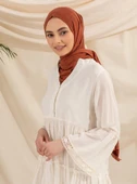 Uzun Kol Vual Şeyma Uzun Yazlık Elbise Krem Krm - 12