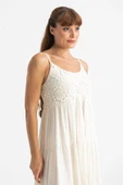 Askılı Şile Bezi Didem Uzun Yazlık Elbise Krem Krm thumbnail 3