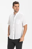 Kısa Kol Dar Kalıp Şile Bezi Tek Cepli Erkek Yazlık Gömlek Beyaz 3001 M Beyaz thumbnail 1