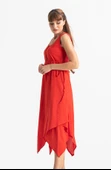 Kolsuz Şile Bezi Üçgen Katlı Midi Boy Yazlık Elbise Kırmızı Krmz M Kırmızı thumbnail 4