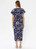 Kısa Kol Şile Bezi Baskılı Uzun Yazlık Elbise Çınar Desen Lacivert Lcvt L Lacivert thumbnail 11