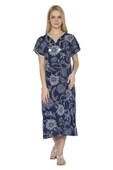 Kısa Kol Şile Bezi Baskılı Uzun Yazlık Elbise Çınar Desen Lacivert Lcvt L Lacivert thumbnail 6