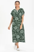 Kısa Kol Şile Bezi Baskılı Uzun Yazlık Elbise Çınar Desen Yeşil Ysl M Yeşil thumbnail 1