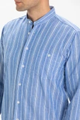 Uzun Kol Şile Bezi Hakim Yaka Tek Cepli Erkek Yazlık Gömlek Mavi Beyaz Çizgili 3019 L Mavi Beyaz Çizgili thumbnail 3