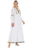 Uzun Kol Şile Bezi İffet Uzun Tesettür Elbise Beyaz Byz 2XL Beyaz thumbnail 6