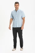 Kısa Kol Dar Kalıp Şile Bezi Tek Cepli Erkek Yazlık Gömlek Buz Mavi 3027 M Buz Mavi - 3