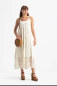 Askılı Şile Bezi Didem Uzun Yazlık Elbise Krem Krm thumbnail 5