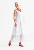 Askılı Şile Bezi Didem Uzun Yazlık Elbise Beyaz Byz thumbnail 6