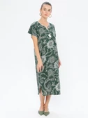Kısa Kol Şile Bezi Baskılı Uzun Yazlık Elbise Çınar Desen Yeşil Ysl thumbnail 8