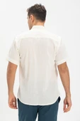 Kısa Kol Şile Bezi Hakim Yaka Tek Cepli Erkek Yazlık Gömlek Krem 3002 XL Krem thumbnail 2
