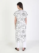 Kısa Kol Şile Bezi Baskılı Uzun Yazlık Elbise Çınar Desen Beyaz Byz L Beyaz thumbnail 8