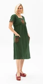 Kısa Kol Şile Bezi Büyük Beden Melek Midi Boy Yazlık Elbise Yeşil Ysl 5XL Yeşil thumbnail 3