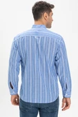 Uzun Kol Şile Bezi Hakim Yaka Tek Cepli Erkek Yazlık Gömlek Mavi Beyaz Çizgili 3019 M Mavi Beyaz Çizgili thumbnail 2