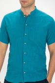 Kısa Kol Şantuklu Pamuk Bodrum Yazlık Erkek Gömlek Petrol 3053 2XL Petrol thumbnail 3