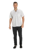 Kısa Kol Şile Bezi Tek Cepli Erkek Yazlık Gömlek Beyaz Siyah Çizgili 3006 M Beyaz Çizgili thumbnail 5