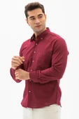Uzun Kol Dar Kalıp Şile Bezi Tek Cepli Erkek Yazlık Gömlek Koyu Bordo 3068 XL Koyu Bordo thumbnail 1