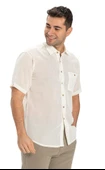 Büyük Beden Kısa Kol Şile Bezi Tek Cepli Erkek Yazlık Gömlek Krem 3002 4XL Krem thumbnail 5