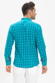Uzun Kol Dar Kalıp Şile Bezi Tek Cepli Erkek Yazlık Gömlek Mint Kareli 3033 XL Mint Kareli thumbnail 2