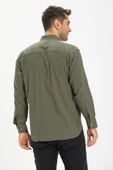Uzun Kol Şile Bezi Hakim Yaka Tek Cepli Erkek Yazlık Gömlek Haki 3049 2XL Haki thumbnail 2