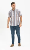 Büyük Beden Kısa Kol Şile Bezi Tek Cepli Erkek Yazlık Gömlek Mavi Gri Çizgili 3037 4XL Mavi Gri Çizgili thumbnail 4