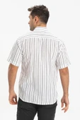 Kısa Kol Şile Bezi Tek Cepli Erkek Yazlık Gömlek Beyaz Siyah Çizgili 3006 XL Beyaz Çizgili thumbnail 2