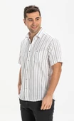 Büyük Beden Kısa Kol Şile Bezi Tek Cepli Erkek Yazlık Gömlek Beyaz Siyah Çizgili 3006 4XL Beyaz Çizgili - 1
