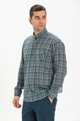 Uzun Kol Şile Bezi Hakim Yaka Tek Cepli Erkek Yazlık Gömlek Haki Ekose 3041 XL Haki Ekose thumbnail 3