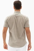 Kısa Kol Dar Kalıp Şile Bezi Tek Cepli Erkek Yazlık Gömlek Taş 3031 XL Taş thumbnail 3