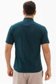 Kısa Kol Dar Kalıp Şile Bezi Tek Cepli Erkek Yazlık Gömlek Koyu Petrol 3069 2XL Koyu Petrol thumbnail 2